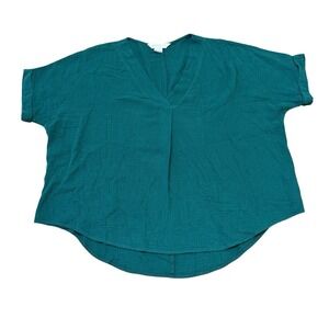 Apricot Emerald Green V-neck Blouse 100% Cotton Size 8